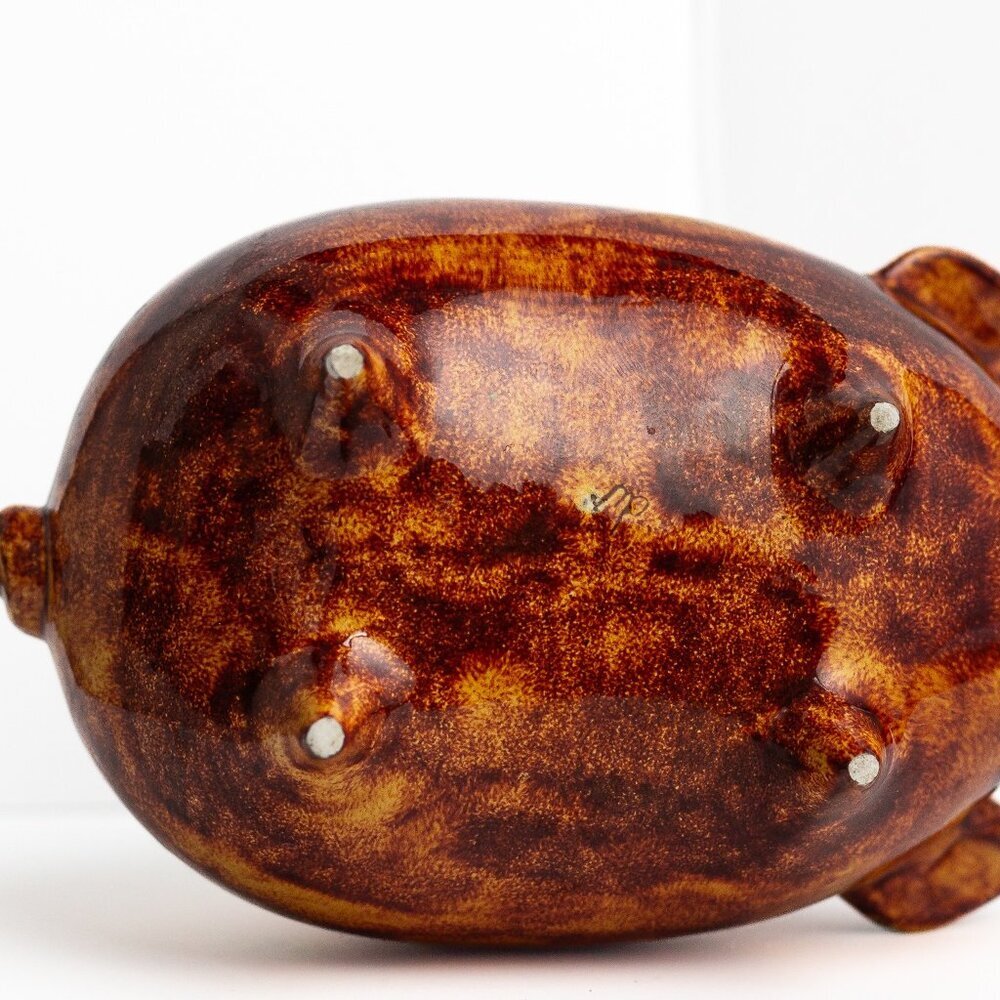 Vintage Handcrafted Ceramic Piggy Bank With Handle and Abstract Glaze Design - Picture 6 of 11